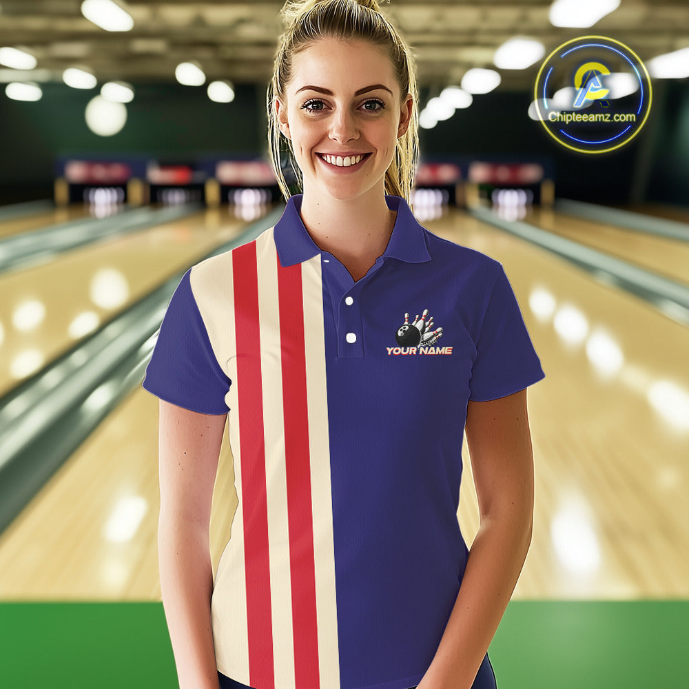 Red, White and Blue Retro Bowling Shirts For Women custom patriotic bowling outfits team jerseys NQS11167