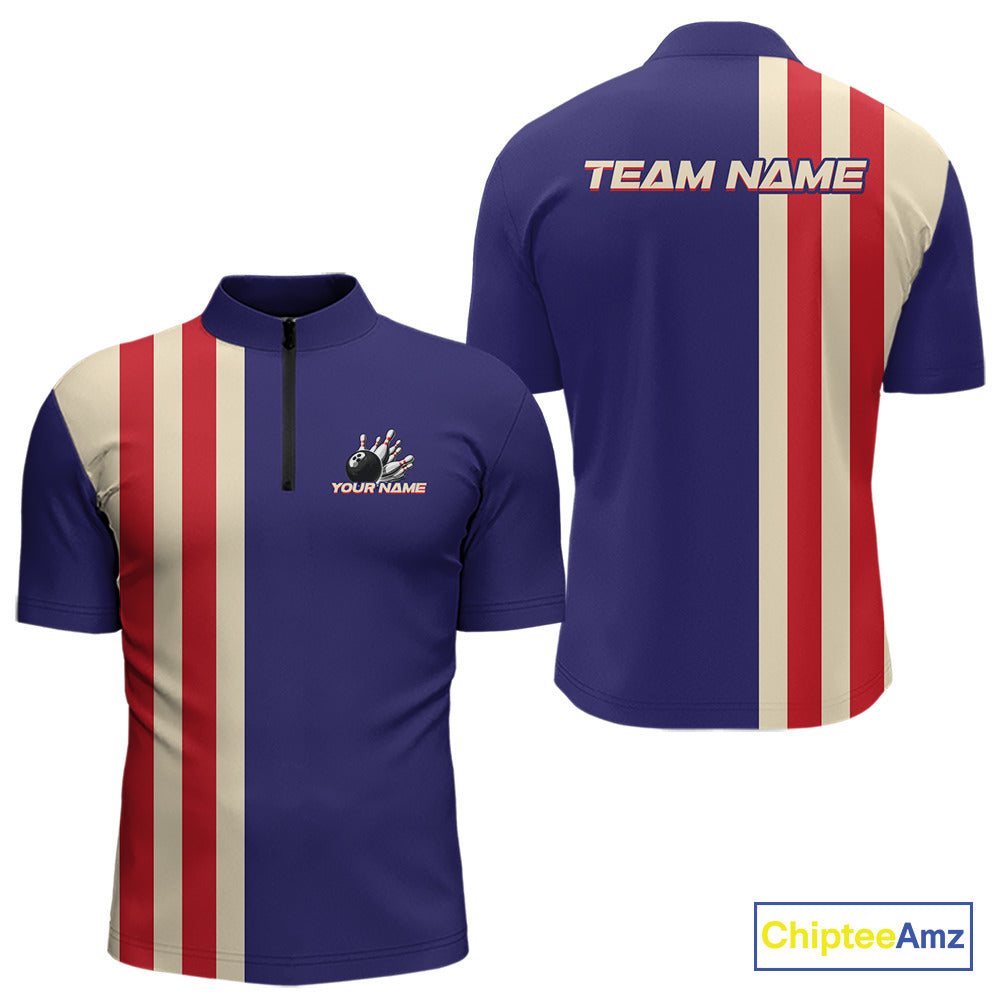 Red, White and Blue Retro Bowling Shirts For Men custom patriotic bowling outfits team jerseys NQS11167