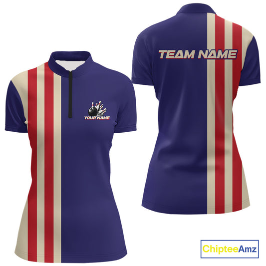 Red, White and Blue Retro Bowling Shirts For Women custom patriotic bowling outfits team jerseys NQS11167