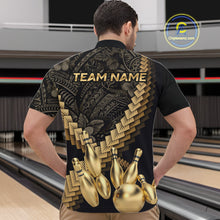 Load image into Gallery viewer, Custom Black and Gold tribal pattern Bowling Polo, 1/4 zip Shirts For Men, Team Bowling League jersey NQS11591