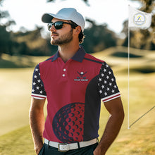Load image into Gallery viewer, Personalized Red, white and blue US flag mens golf polo shirts custom patriotic golf attire for men NQS11387