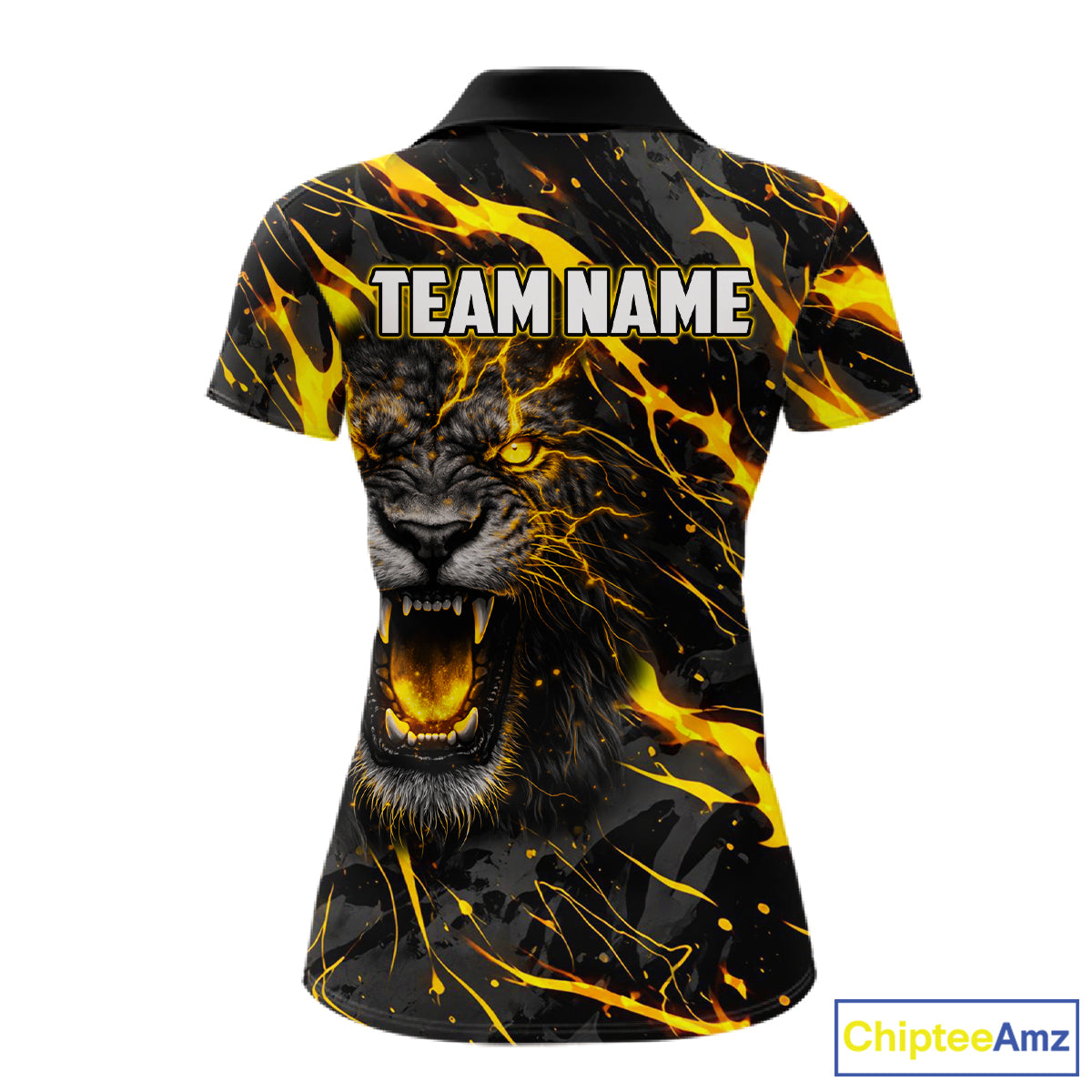 Custom Black & Gold Lightning Thunder Lion Bowling Shirts for Women, Lion Team Bowling League Jerseys NQS11600
