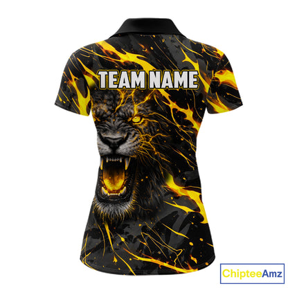 Custom Black & Gold Lightning Thunder Lion Bowling Shirts for Women, Lion Team Bowling League Jerseys NQS11600