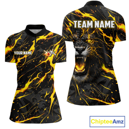 Custom Black & Gold Lightning Thunder Lion Bowling Shirts for Women, Lion Team Bowling League Jerseys NQS11600