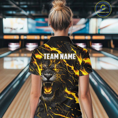 Custom Black & Gold Lightning Thunder Lion Bowling Shirts for Women, Lion Team Bowling League Jerseys NQS11600