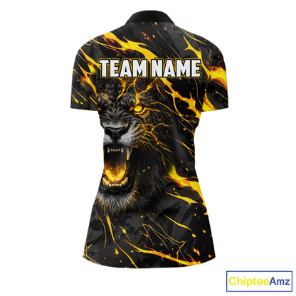 Custom Black & Gold Lightning Thunder Lion Bowling Shirts for Women, Lion Team Bowling League Jerseys NQS11600