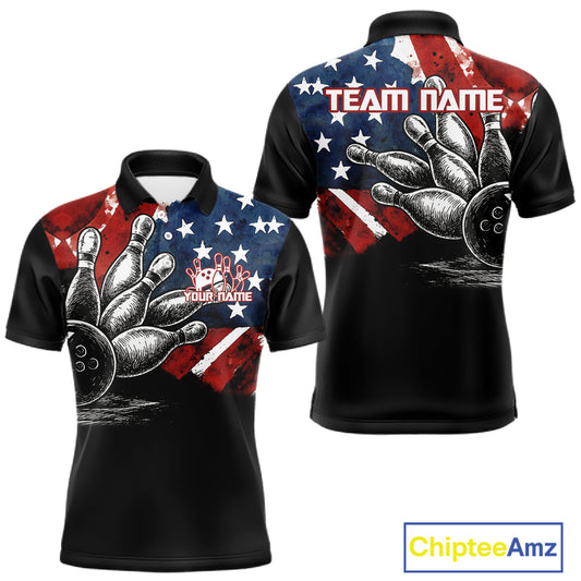 Personalized American Flag Bowling Team Shirts For Men, Patriotic Bowling Gifts NQS10829