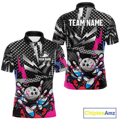 Colorful Lightning pattern Bowling Polo, Quarter Zip Shirts For Men Custom Team Bowling Jerseys NQS11202