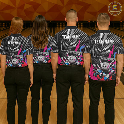 Colorful Lightning pattern Bowling Polo, Quarter Zip Shirts For Women Custom Team Bowling Jerseys NQS11202