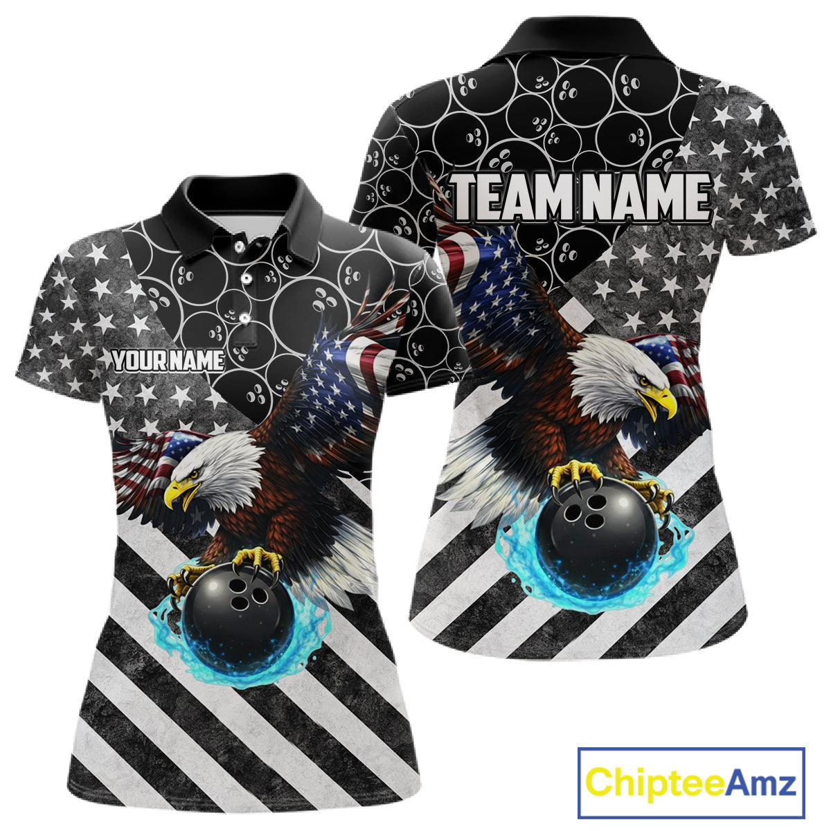 Black and White American flag Eagle Women Bowling shirts custom Patriotic Bowling Team League Jersey NQS11424
