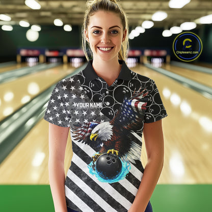 Black and White American flag Eagle Women Bowling shirts custom Patriotic Bowling Team League Jersey NQS11424