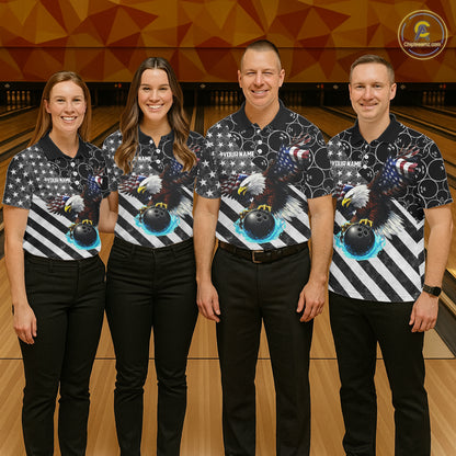 Black and White American flag Eagle Women Bowling shirts custom Patriotic Bowling Team League Jersey NQS11424