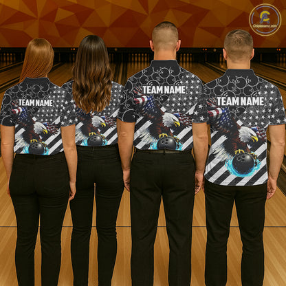 Black and White American flag Eagle Women Bowling shirts custom Patriotic Bowling Team League Jersey NQS11424