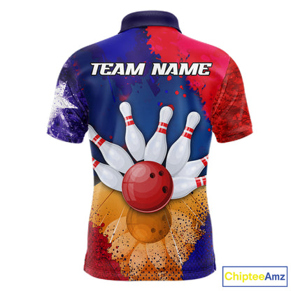 Custom Texas Flag Bowling Polo, 1/4 zip Shirts For Men, Patriotic Texas Bowling Team League Jerseys NQS11626
