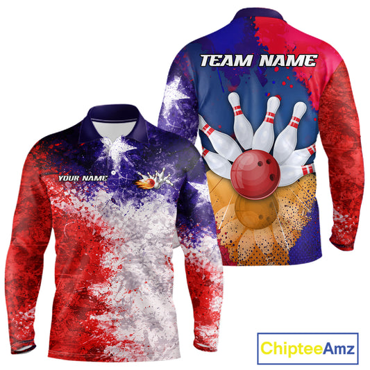 Custom Texas Flag Bowling Polo, 1/4 zip Shirts For Men, Patriotic Texas Bowling Team League Jerseys NQS11626