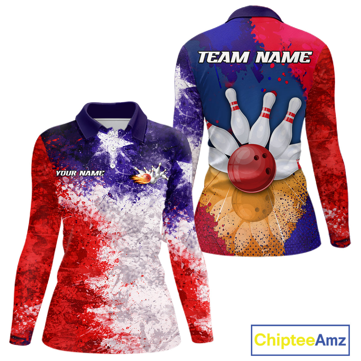 Custom Texas Flag Bowling Polo, 1/4 zip Shirts For Women, Patriotic Texas Bowling Team League Jerseys NQS11626