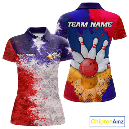 Custom Texas Flag Bowling Polo, 1/4 zip Shirts For Women, Patriotic Texas Bowling Team League Jerseys NQS11626