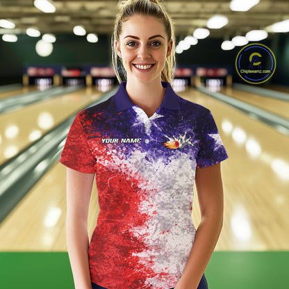 Custom Texas Flag Bowling Polo, 1/4 zip Shirts For Women, Patriotic Texas Bowling Team League Jerseys NQS11626
