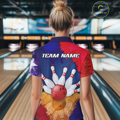 Custom Texas Flag Bowling Polo, 1/4 zip Shirts For Women, Patriotic Texas Bowling Team League Jerseys NQS11626
