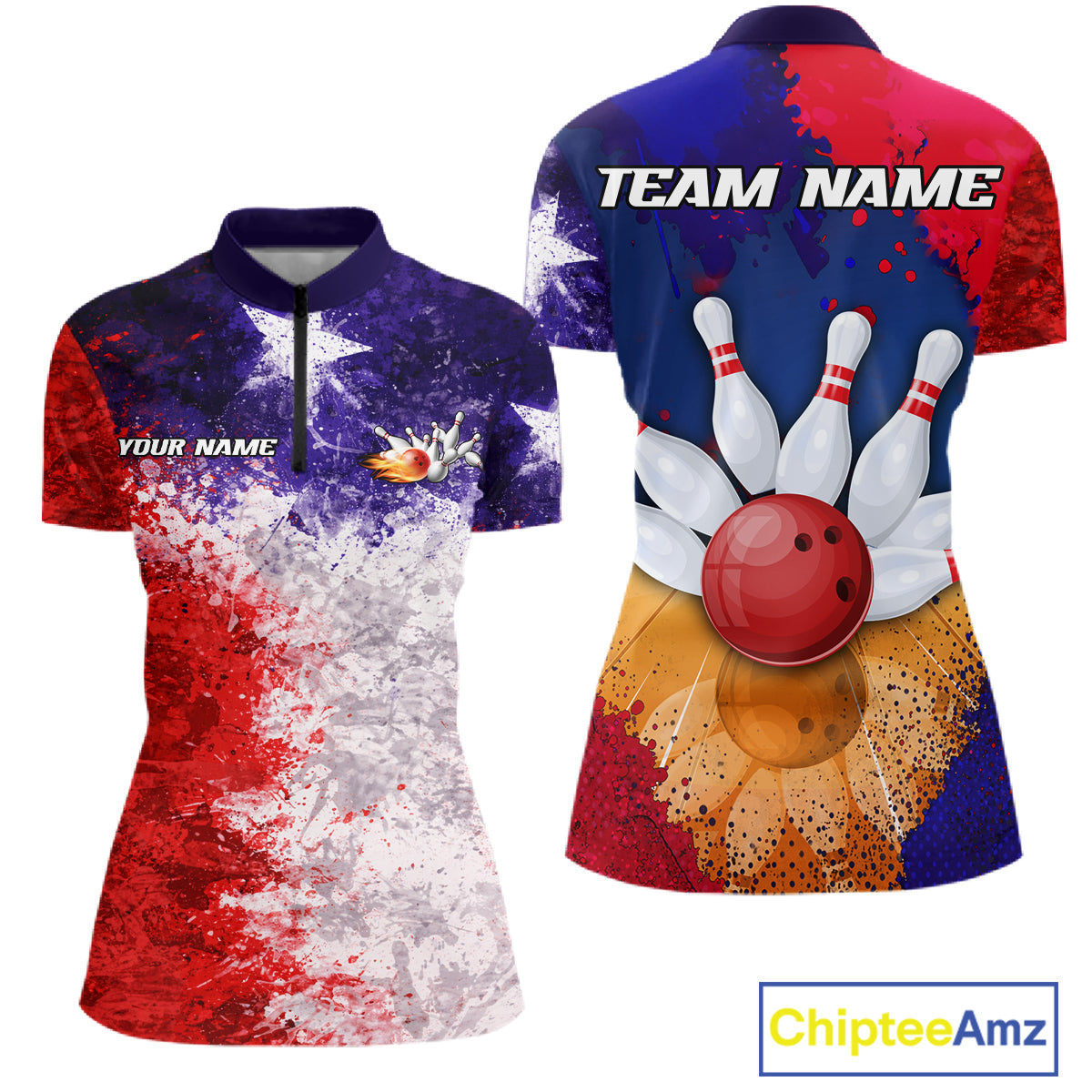 Custom Texas Flag Bowling Polo, 1/4 zip Shirts For Women, Patriotic Texas Bowling Team League Jerseys NQS11626