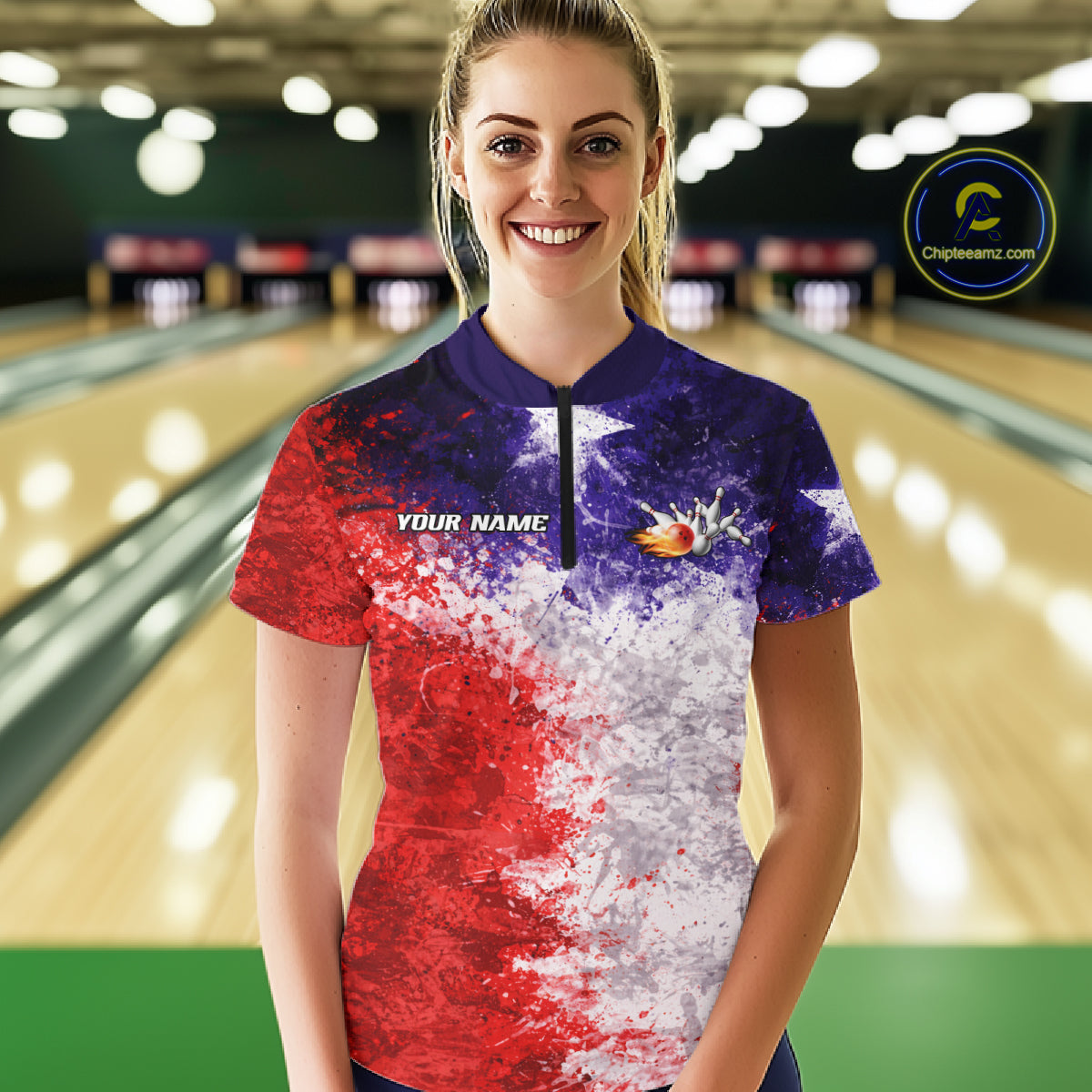 Custom Texas Flag Bowling Polo, 1/4 zip Shirts For Women, Patriotic Texas Bowling Team League Jerseys NQS11626