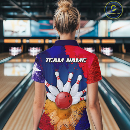 Custom Texas Flag Bowling Polo, 1/4 zip Shirts For Women, Patriotic Texas Bowling Team League Jerseys NQS11626