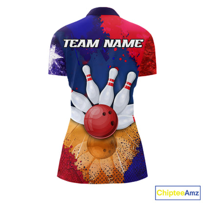 Custom Texas Flag Bowling Polo, 1/4 zip Shirts For Women, Patriotic Texas Bowling Team League Jerseys NQS11626