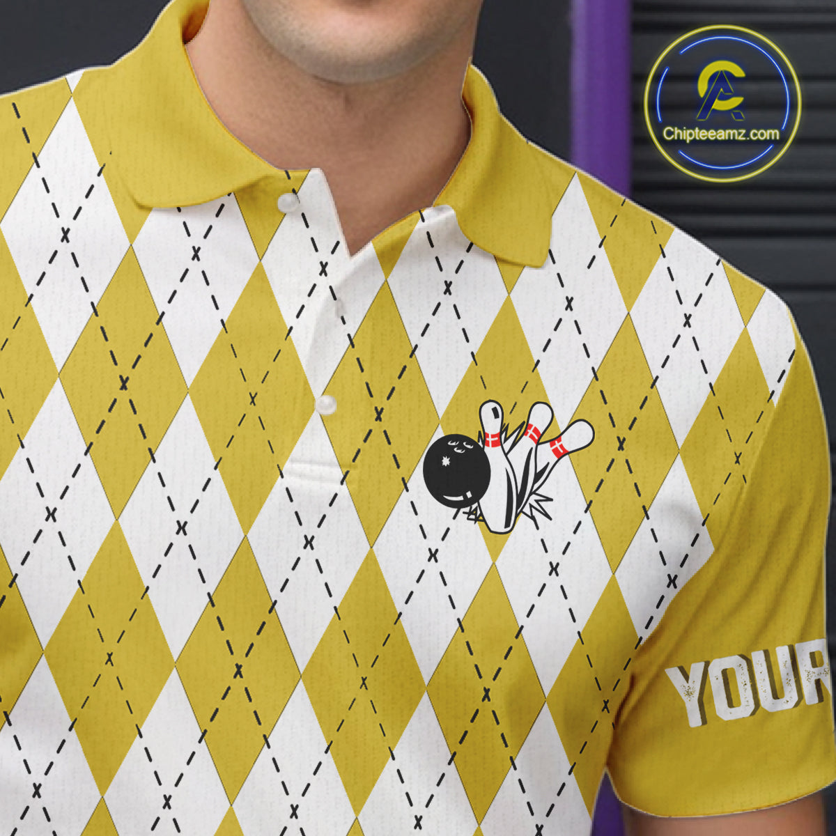 Yellow argyle pattern Beer Bowling Shirts For Men Custom My drinking team has a bowling problem NQS10862