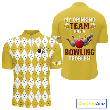 Yellow argyle pattern Beer Bowling Shirts For Men Custom My drinking team has a bowling problem NQS10862