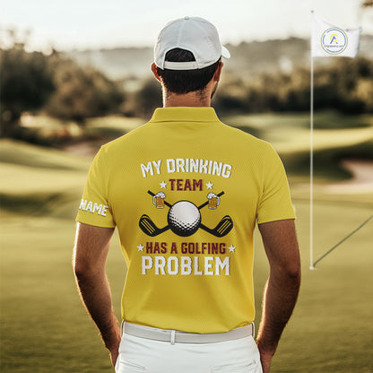 Yellow argyle pattern Beer Golf Polo Shirts For Men Custom My drinking team has a golfing problem NQS10863