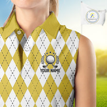 Load image into Gallery viewer, Yellow argyle pattern Beer Women Sleeveless Polo Shirt Custom My drinking team has a golfing problem NQS10863