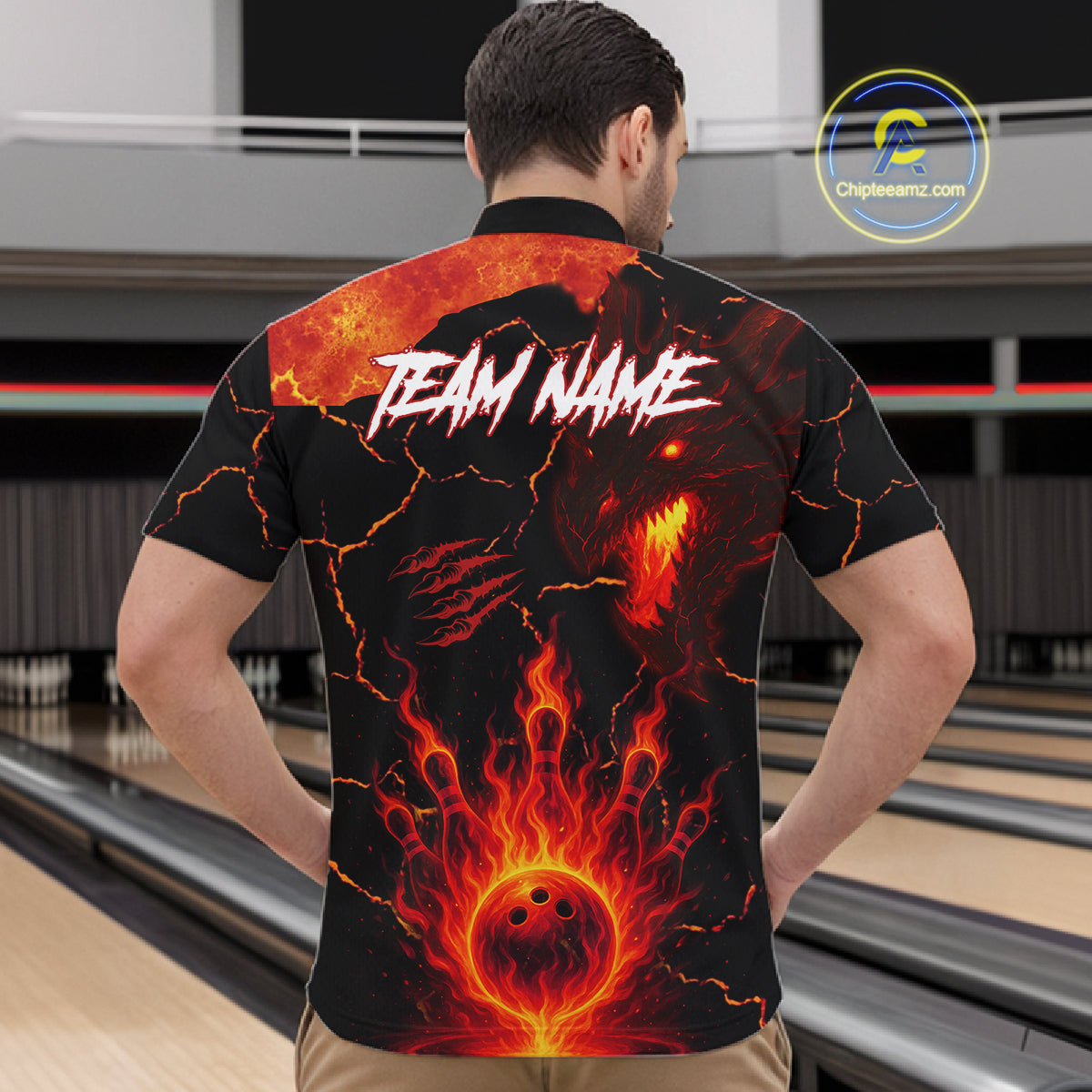 Dragon Flame Bowling Polo, Quarter Zip Shirts For Men Custom Dragon Bowling Team Jerseys NQS11049