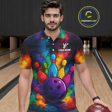 Load image into Gallery viewer, Colorful smoke Bowling Polo, Quarter Zip Shirt for Men Custom Bowling Team shirts for bowlers NQS10646