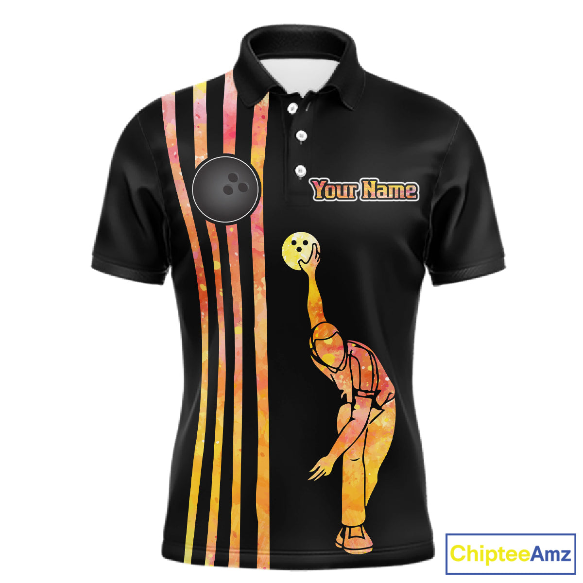 Personalized Watercolor Stripes Retro Bowling Team Shirts For Men, Black Bowling Attire For Men NQS11652