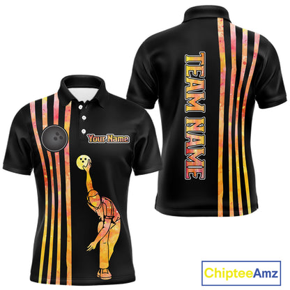Personalized Watercolor Stripes Retro Bowling Team Shirts For Men, Black Bowling Attire For Men NQS11652