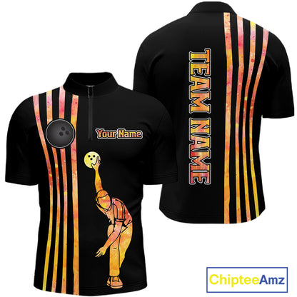 Personalized Watercolor Stripes Retro Bowling Team Shirts For Men, Black Bowling Attire For Men NQS11652