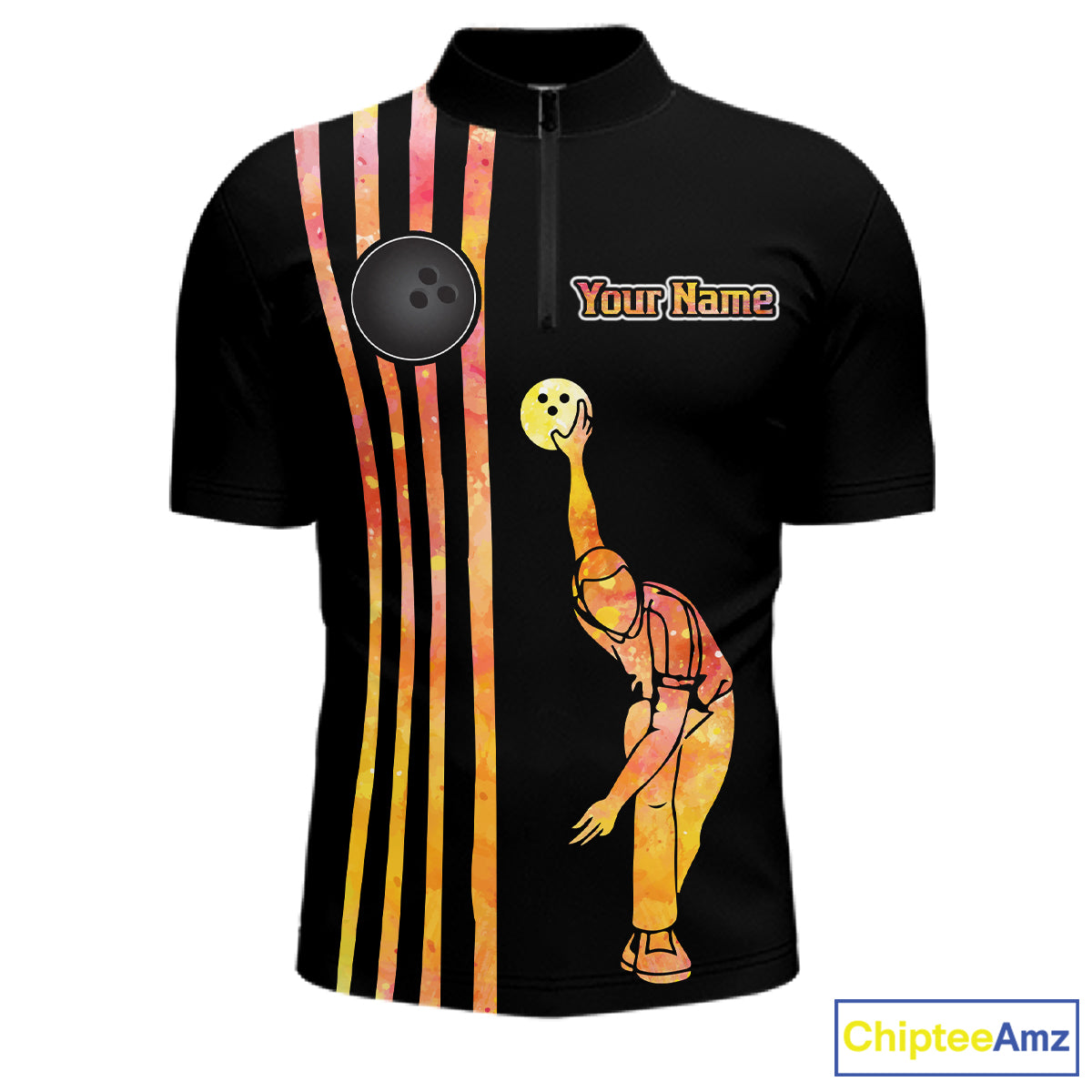 Personalized Watercolor Stripes Retro Bowling Team Shirts For Men, Black Bowling Attire For Men NQS11652