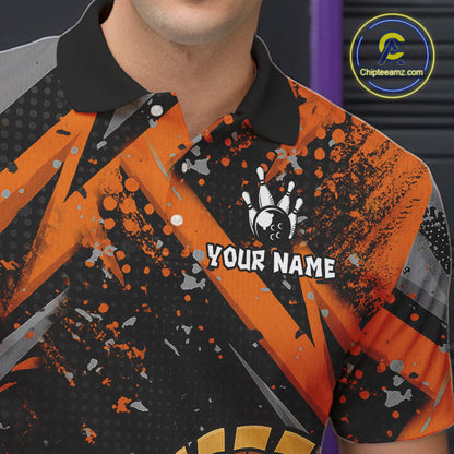 Custom Funny Turkey Bowling Jersey Black and Orange Thanksgiving Bowling Team Men Polo, 1/4 Zip Shirt NQS10671