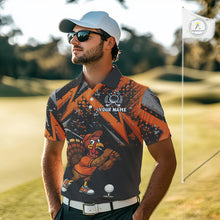 Load image into Gallery viewer, Custom Funny Turkey Mens Golf tops Black &amp; Orange camo Thanksgiving Golf polo shirt for men NQS10672
