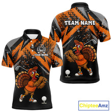 Load image into Gallery viewer, Custom Funny Turkey Mens Golf tops Black &amp; Orange camo Thanksgiving Golf polo shirt for men NQS10672