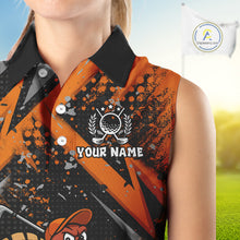 Load image into Gallery viewer, Custom Funny Turkey Ladies Golf top Black &amp; Orange camo Thanksgiving Women Sleeveless Golf polo shirt NQS10672