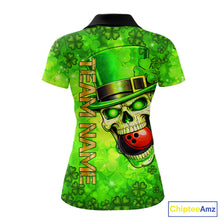 Load image into Gallery viewer, Funny Skull green shamrock pattern Bowling Shirt For Women Custom St Patrick Day team bowling jerseys NQS11663