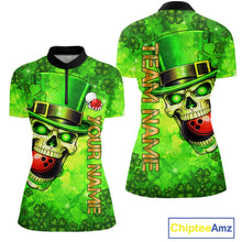 Load image into Gallery viewer, Funny Skull green shamrock pattern Bowling Shirt For Women Custom St Patrick Day team bowling jerseys NQS11663