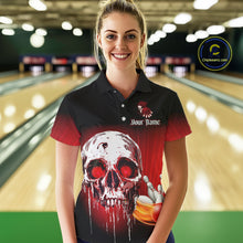 Load image into Gallery viewer, Black &amp; Red Skull Bowling Polo, 1/4 zip shirts for Women Custom team bowling jerseys, Gift for bowler NQS11480