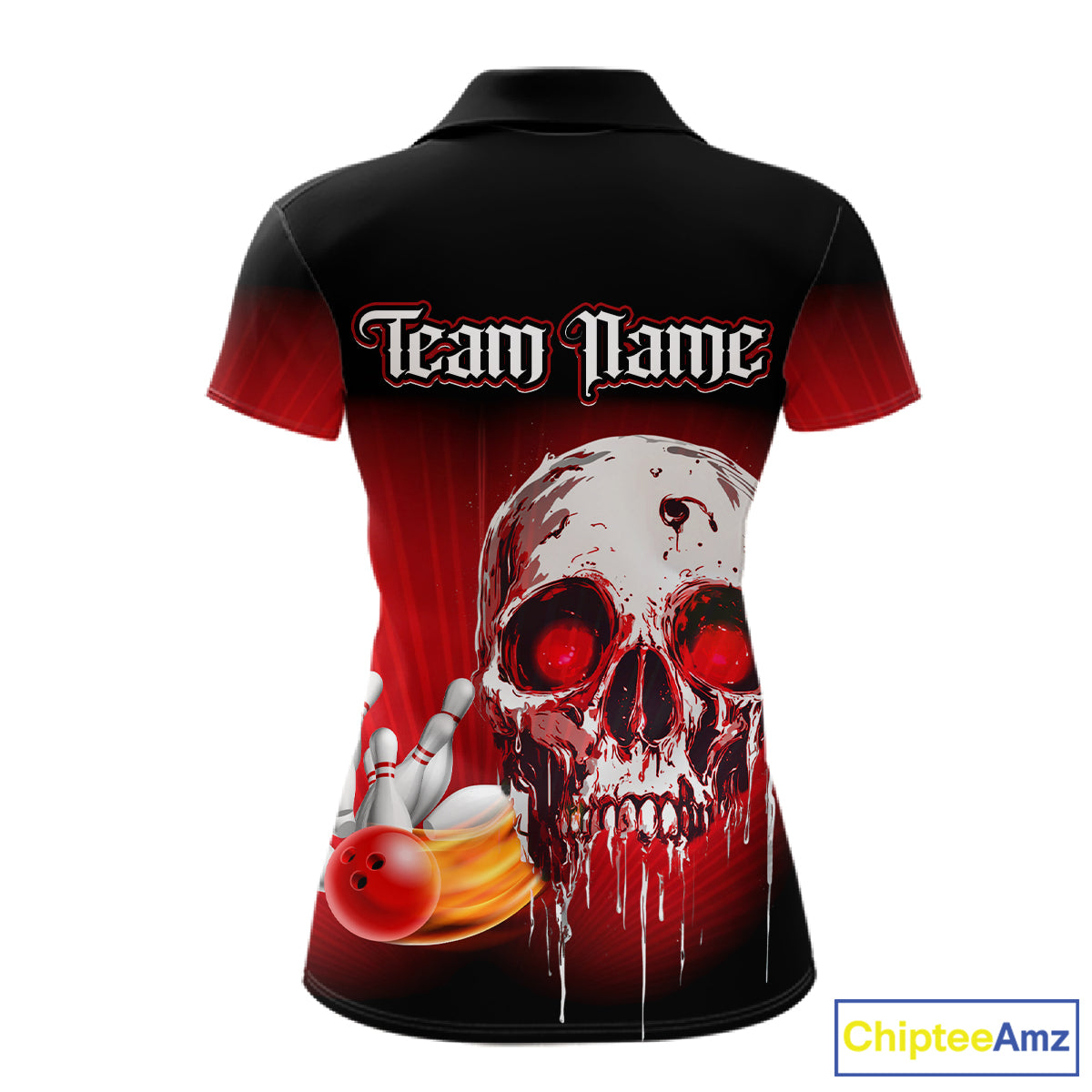 Black & Red Skull Bowling Polo, 1/4 zip shirts for Women Custom team bowling jerseys, Gift for bowler NQS11480