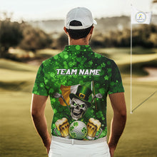 Load image into Gallery viewer, Custom Funny Skull Golf and Beer Ireland Flag Green St Patrick Team Polo shirts for Men, golfing gift NQS11485
