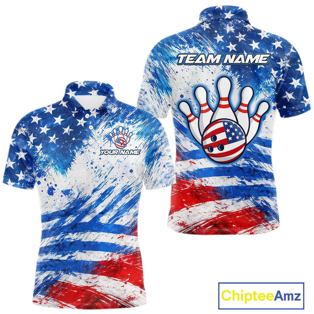 Red, White and Blue American Flag Bowling Shirts For Men Custom patriotic Team Bowling Jerseys NQS11505