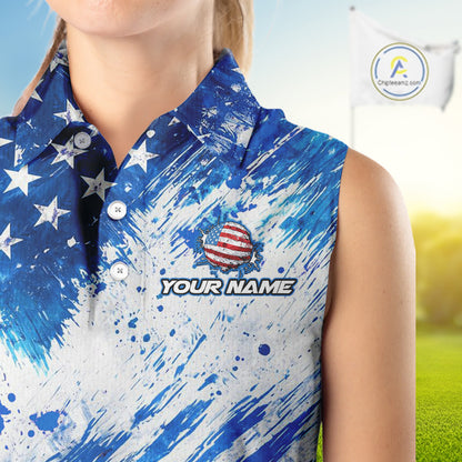Red, White and Blue American Flag Sleeveless Golf Polo Shirts Custom patriotic Team womens golf tops NQS11506