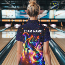 Load image into Gallery viewer, Personalized Bowling Shirts for Women Custom Cat Team Bowling Apparel, Colorful Neon bowling shirts NQS11517