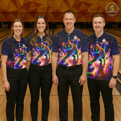 Personalized Bowling Shirts for Men Custom Cat Team Bowling Apparel, Colorful Neon bowling shirts NQS11517